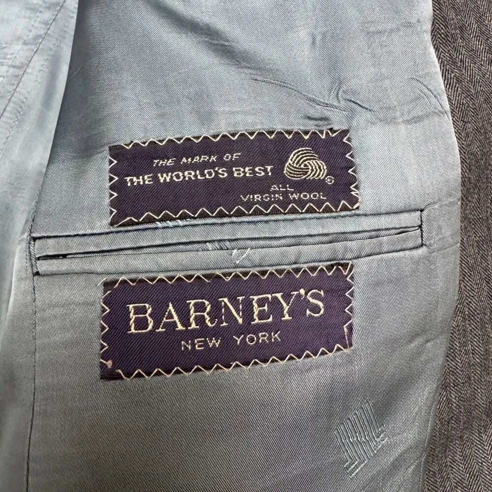 Lanvin Barneys NY Virgin Wool Suit Blazer Jacket Men Gray Herringbone Notch Work